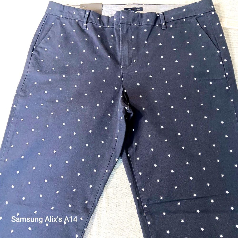 NWT Tommy Hilfiger Pant Hampton Navy Blue Stars Print Stretch Slim Chino Size 14